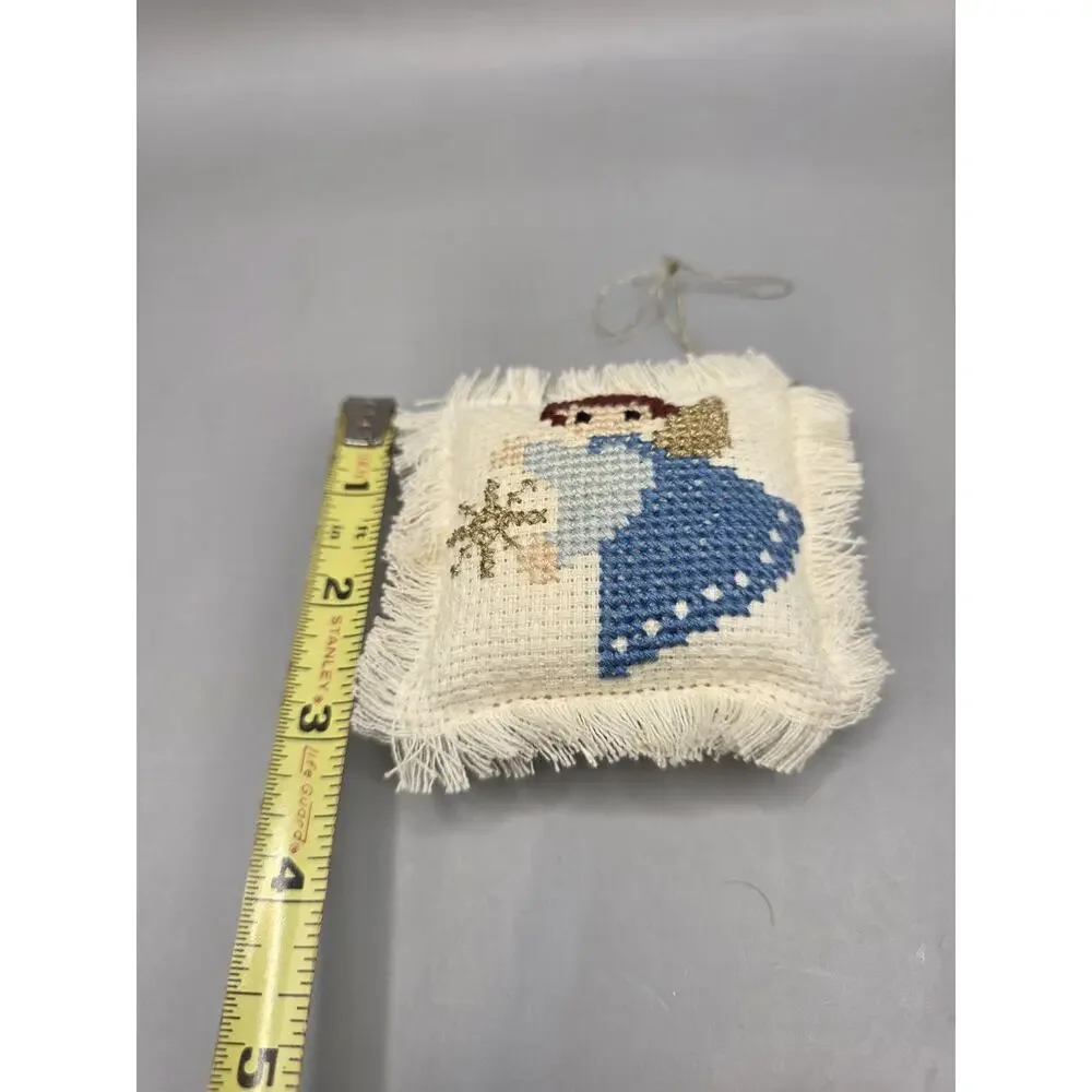Vintage Finished Cross Stitch Angel Christmas Ornament Miniature Pillow...